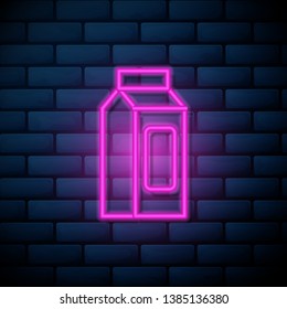 Lilac pink neon sign on brick wall Product Packaging. Mock Up, Template.