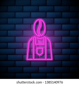 Lilac pink neon sign on brick wall Coffee barista icon. Coffee time