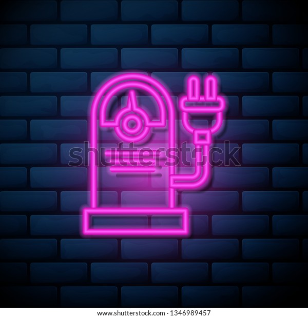 Lilac pink neon sign on brick wall Battery charge\
vector icon