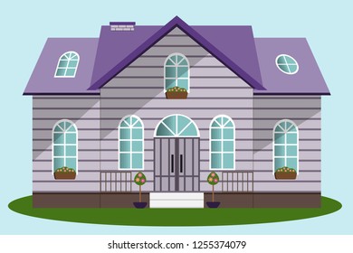 Lilac purple flat design house home vector illustration