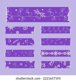 Lilac Ribbons Washi tape sticker set christmas themed new year clipart