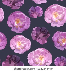 Lilac roses on seamless pattern. Floral  illustration with beautiful flowers. Vector 