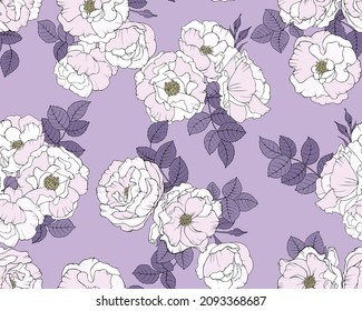 Lilac Roses Pattern Seamless Vector Pattern for Fabric and Decor