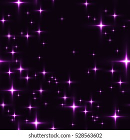 Lilac seamless background with shining stars. Simple seamless pattern with lot of stars on night sky. Midnight sky full of stars with milky-way in purple colors.