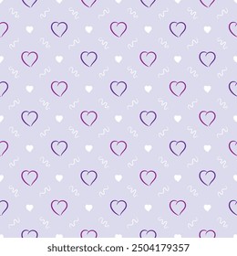 Lilac seamless pattern with hearts and abstract elements in vector
