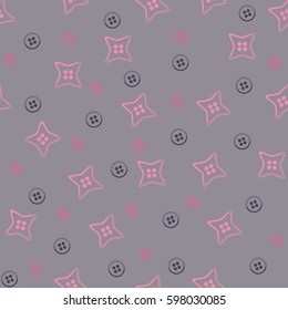 Lilac seamless pattern with pink buttons. 