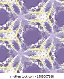 Lilac shibori tie dye dotted geometric circle background. Seamless pattern wax print bleached resist background. Irregular dip dyed batik textile. Variegated textured abstract trendy fashion all over.