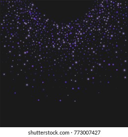 Lilac shine of confetti. Luxury festive background. Lilac translucent abstract dot and shining stars on a black background. Element of design. Vector illustration, EPS 10.