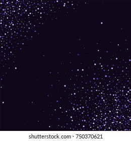 Lilac shine of confetti on a dark background. Luxury festive background. A grainy abstract texture sparkles on a purple background. Element of design. Vector illustration, EPS 10.