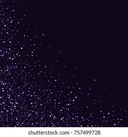 Lilac shine of confetti on a dark background. Luxury festive background. A grainy abstract texture sparkles on a purple background. Element of design. Vector illustration, EPS 10.