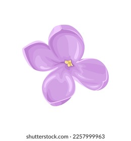 Lilac single flower isolated on white. Vector cartoon illustration of spring flower. Floral icon.