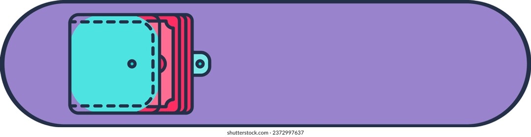 Lilac deslizador alternando con el símbolo de la cartera de dinero abierto. Encendedor de opciones de encendido y control, elemento de panel digital del dispositivo multimedia moderno. Icono del vector de contorno de trazo aislado en fondo blanco