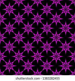 Lilac stars on black background. Seamless pattern. Abstract.