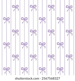 Lilac striped with bows. Seamless fabric design pattern