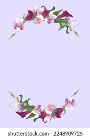 Lilac text frame with calla rose and alstroemeria