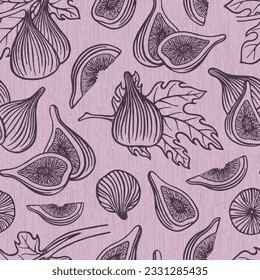 LILAC TEXTURED VECTOR SEAMLESS BACKGROUND WITH RIPE FIGS