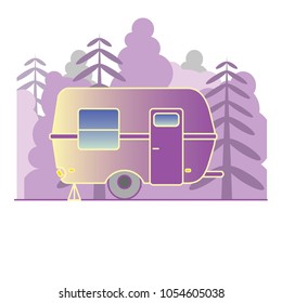 Lilac trailer, gradient fill, trailer in the forest, vector