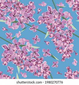Lilac twigs on a blue background
