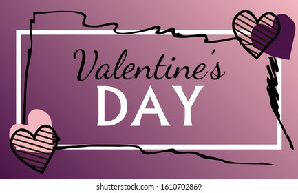 lilac valentine's day greeting card with drawn hearts