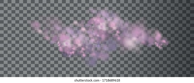 Lilac vector cloudiness ,fog or smoke on dark checkered background.Cloudy sky or smog over the city.Vector illustration.