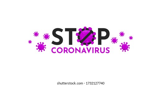 Ilustración vectorial Lilac con coronavirus de parada de texto para volante médico, banner del sitio, afiche, camiseta o diseño de cubierta. Covid-19, enfermedad por neumonía respiratoria, atención de la salud y concepto de protección 