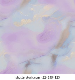 Lilac Vector Ink Watercolor. Pink Abstract Watercolor. Purple Water Color Canvas. Light Blue Pattern. Violet Marble Art Background. Marble Blue Alcohol Ink. Gold Ink Paint. Vector Seamless Template