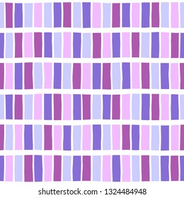 Lilac, violet, pink color geometric fragment seamless repeat vector pattern. Uneven, doodle style rectangle pieces striped regular texture. Mosaic tile background. Border, frame template.