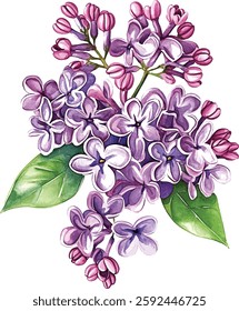 Lilac Watercolor Flower Bouquet - Purple Spring Blossom vector illustration