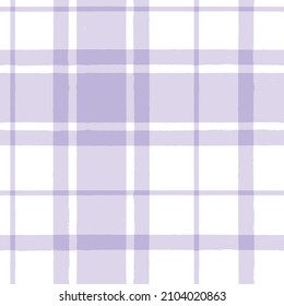 Lilac watercolor plaid pattern. stripes, Gingham seamless tartan texture, spring picnic table cloth. vector checkered summer paint brush strokes.