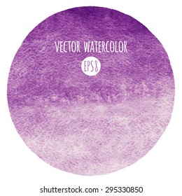 Lilac watercolor vector circle. Round background. Violet hand drawn texture. Rough, artistic edges. 