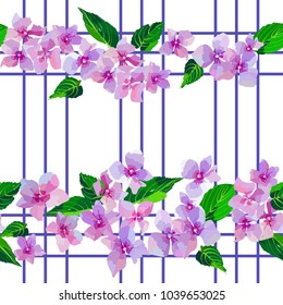 Lilac wild flowers seamless pattern. Small flowers and leaves hand drawn. Vector illustration for textile, wrapping,scrapbooking .
