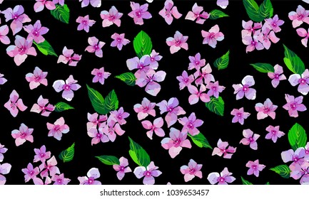 Lilac wild flowers seamless pattern. Small flowers and leaves hand drawn. Vector illustration for textile, wrapping,scrapbooking .