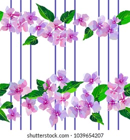 Lilac wild flowers seamless pattern. Small flowers and leaves hand drawn. Vector illustration for textile, wrapping,scrapbooking .