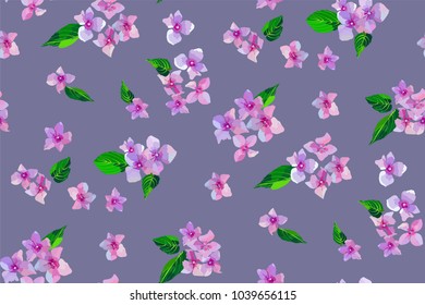 Lilac wild flowers seamless pattern. Small flowers and leaves hand drawn. Vector illustration for textile, wrapping,scrapbooking .