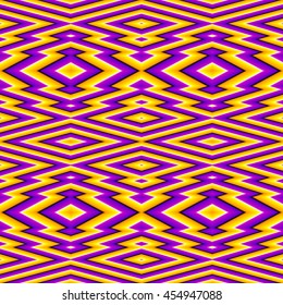 Lilac and yellow background with rhombuses (optical illusion of movement). Seamless pattern.