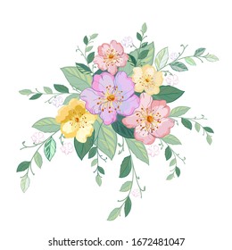 Lilac yellow pink flowers collected in a beautiful vector composition
