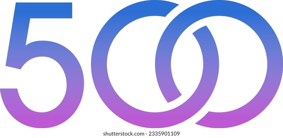 lilac-blue 500 number logo on white background. 500 number logo with interlocking rings