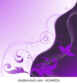 lilac-violet asymmetrical abstract background with floral elements