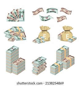 Lilangeni Vector Illustration. Huge packs of Eswatini money set bundle banknotes. Bundle with cash bills. Deposit, wealth, accumulation and inheritance. Falling money 100, 200 E.