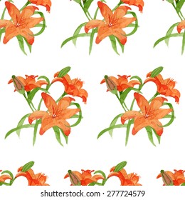 Lili watercolor seamless pattern. Painted  by hand.
