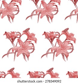 Lili watercolor seamless pattern. Painted  by hand.
