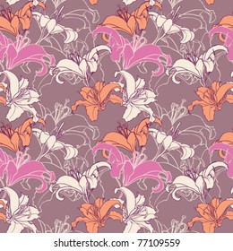 Lilia seamless pattern. Vector Illustration.