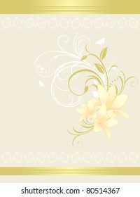 Lilies with floral ornament. Card. Vector