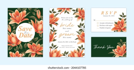 Lilies flower background template. Vector set of floral element for wedding invitations, greeting card, voucher, brochures and banners design.