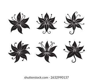 Lilies flowers silhouette. Hand drawing. Floral design, vector symbols, logo idea and icons.flowers collection