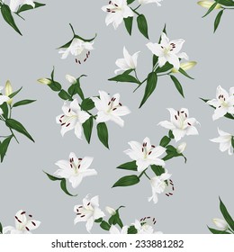 Lilies grey seamless vector background