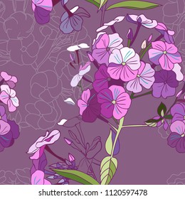 Lirios y floxes. Patrón sin fisuras con flores de jardín.
