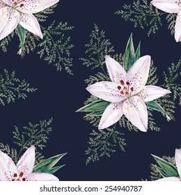 Lilies seamless watercolor pattern 