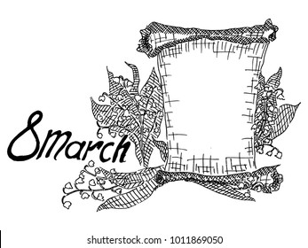 lilies of the valley black and white sketch postcard vector illustration