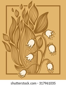 Lilies of the valley flower with simple frame. Vintage engrave illustration.